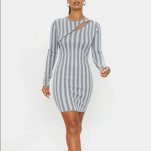 grey striped bodycon dress Ellis Tank Dress in Heather Grey/Oat Stripe